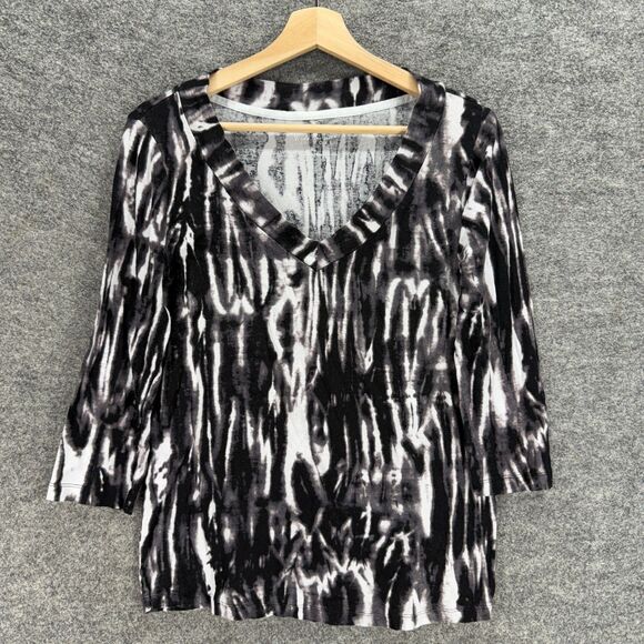 Nicole Miller Blouse Women XL Black Animal Print V-Neck 3/4 Sleeve Casual - Picture 1 of 6